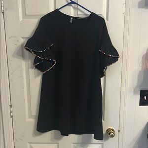 Very J Black Dress with Vibrant Trim